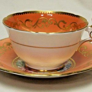 Aynsley Fine Bone China England Blush Floral Footed Tea Cup and Saucer